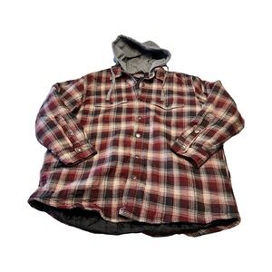 Vtg Craftsman Hooded Flannel Jacket Men's XL Chore Barn Coat Red Lined Winter